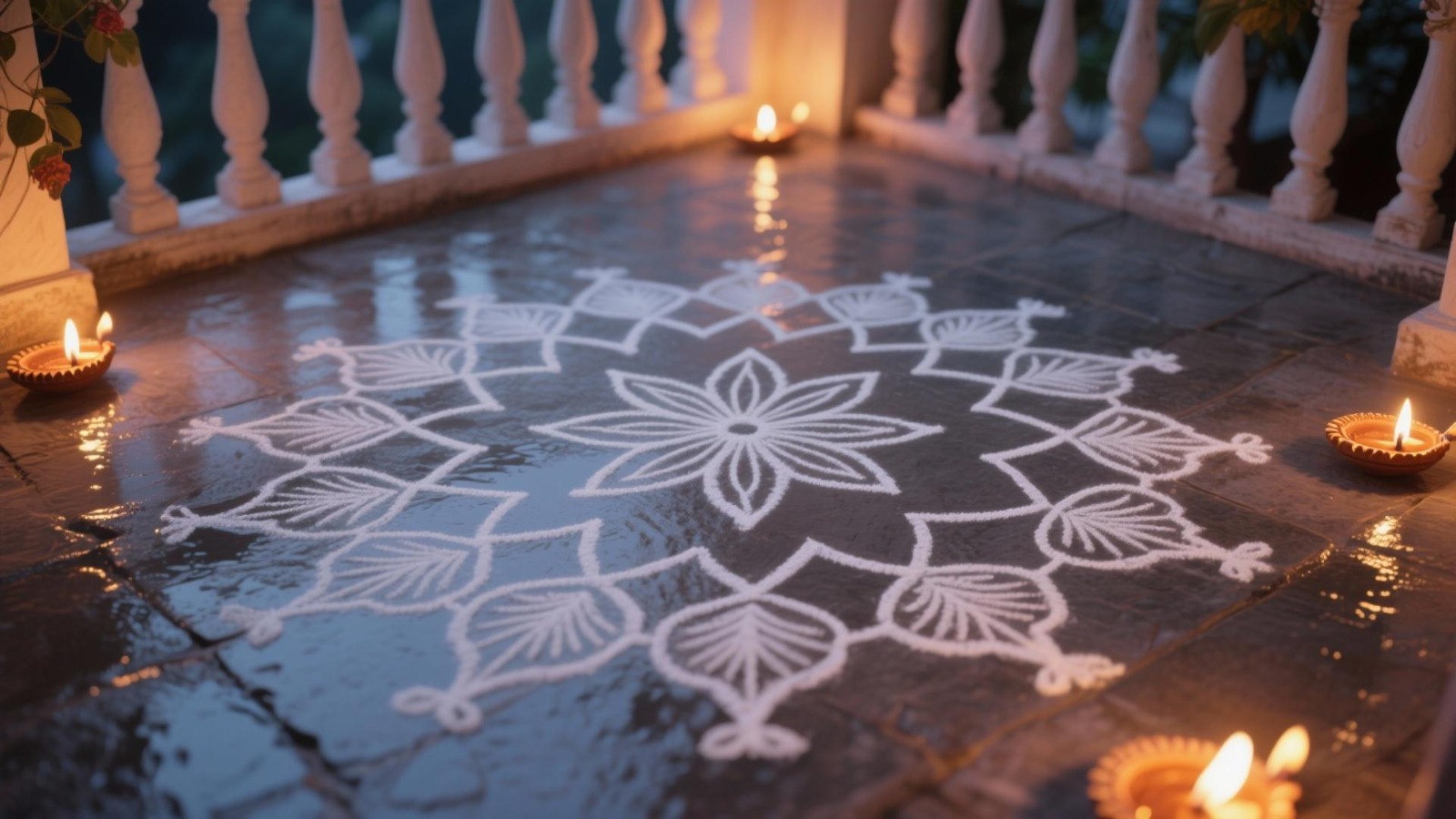 Rangoli floor art made with coloured powder